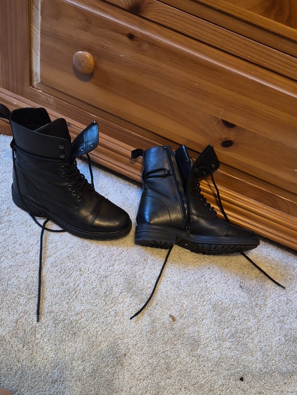 Black Leather Lace-Up Combat Boots